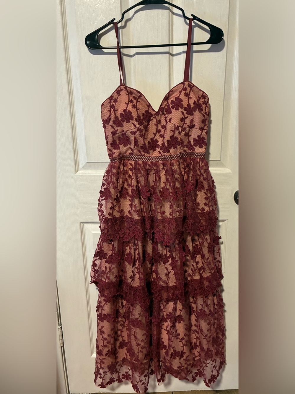 Endless Rose Burgundy Lace Floral tiered Dress